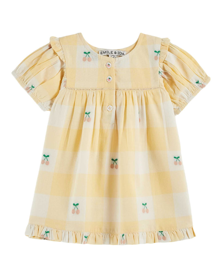 Dress Baby Girl Gingham Cerises - قصيرة