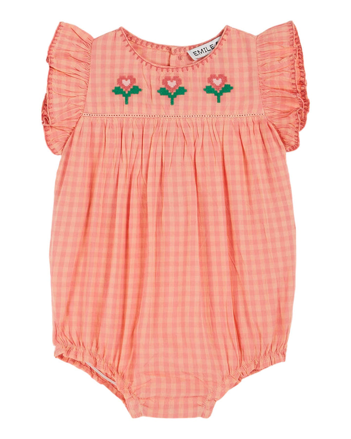 Overall Baby Girl Gingham Pivoine - قصيرة