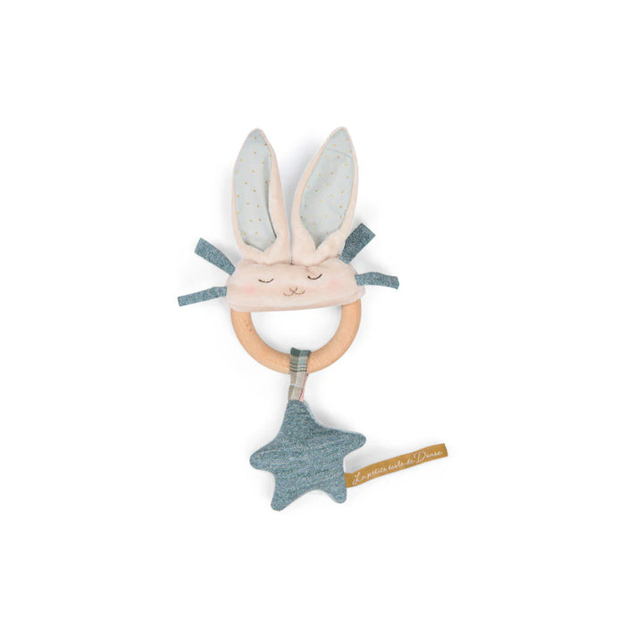 Blue Rabbit Wooden Ring Rattle - لعب الاطفال الطرية