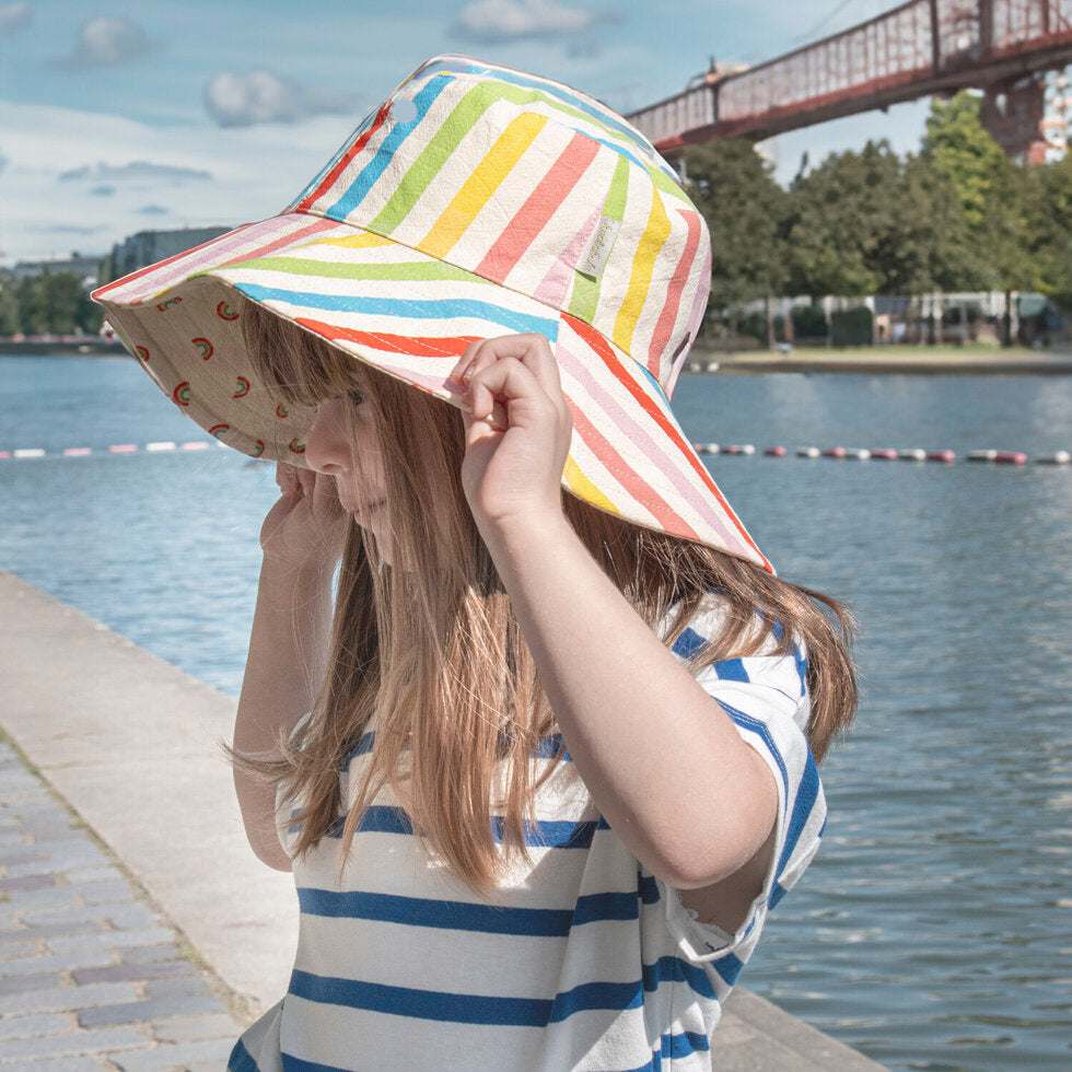 Rainbow Stripe Reversible Sun Hat - قبعة